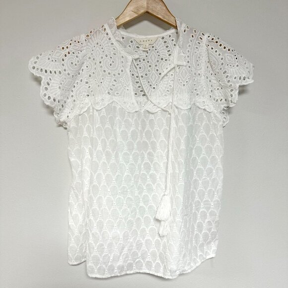 Adiva Eyelet Tassel Tie Flutter Sleeve Top - Picture 3 of 8
